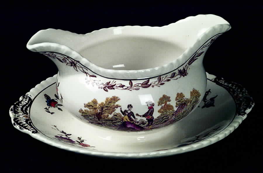Watteau Multicolor Gravy Boat with Attached Underplate by Mason's-1