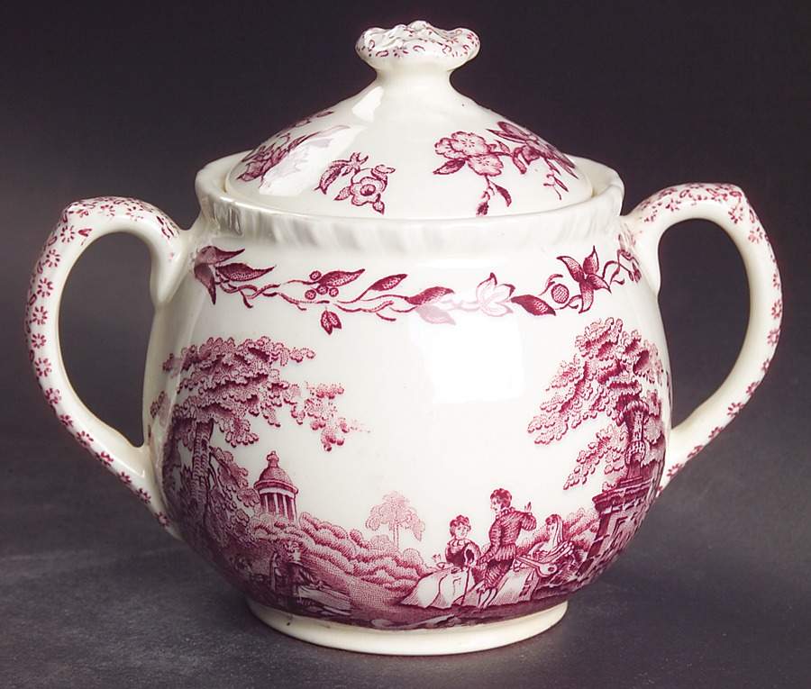 Watteau Mulberry Sugar Bowl & Lid by Mason's-1