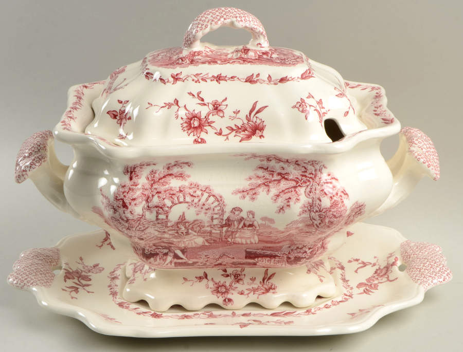 Watteau Pink Tureen & Lid w/Underplate by Mason's-1