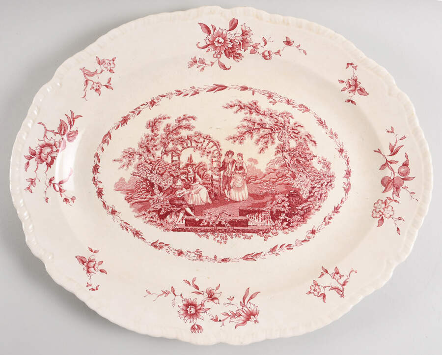 Watteau Pink 17" Oval Serving Platter by Mason's-1