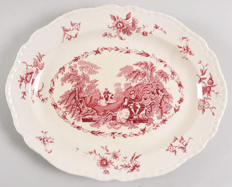 Watteau Pink 13" Oval Serving Platter by Mason's-1