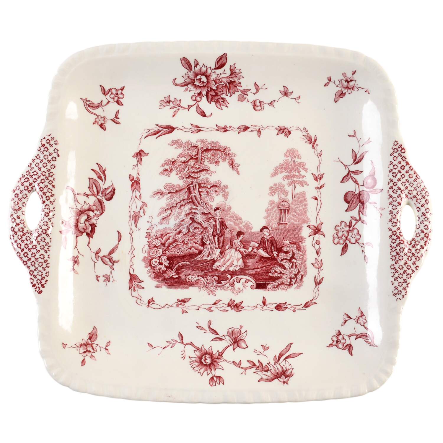 Watteau Pink Square Handled Cake Plate by Mason's-1