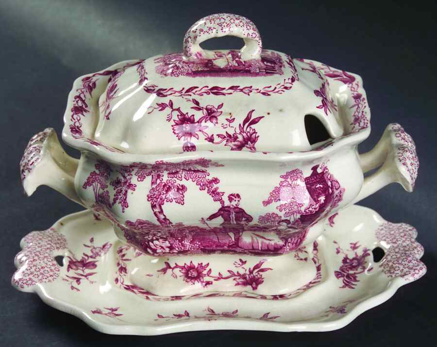 Watteau Pink Sauce Boat & Lid with Underplate by Mason's-1