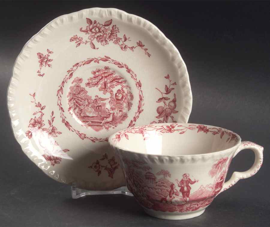Watteau Pink Flat Cup & Saucer Set by Mason's-1
