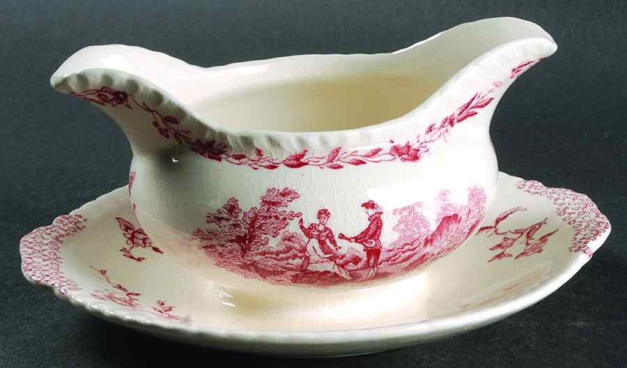Watteau Pink Gravy Boat with Attached Underplate by Mason's-1