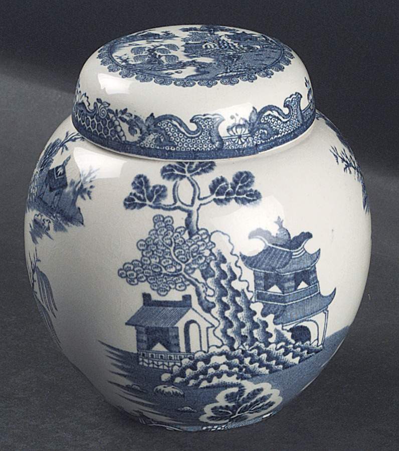 Willow Blue (Design On Edge) Small Prunus Jar & Lid by Mason's-1