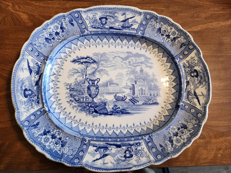 Canova Blue 15" Oval Serving Platter by T J & J Mayer (England)-1