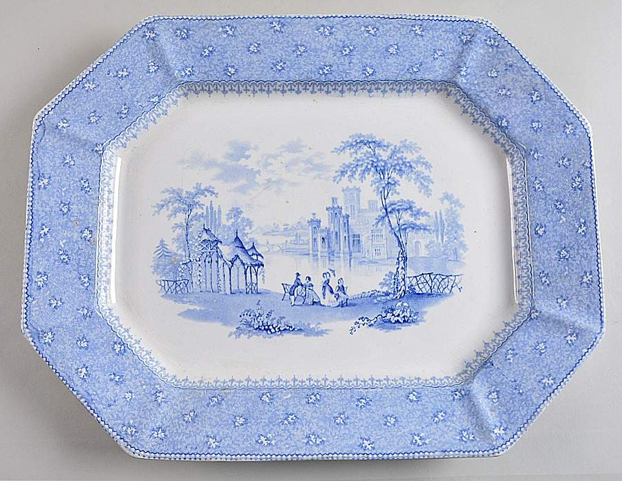 Garden Scenery 17" Oval Serving Platter by T J & J Mayer (England)-1