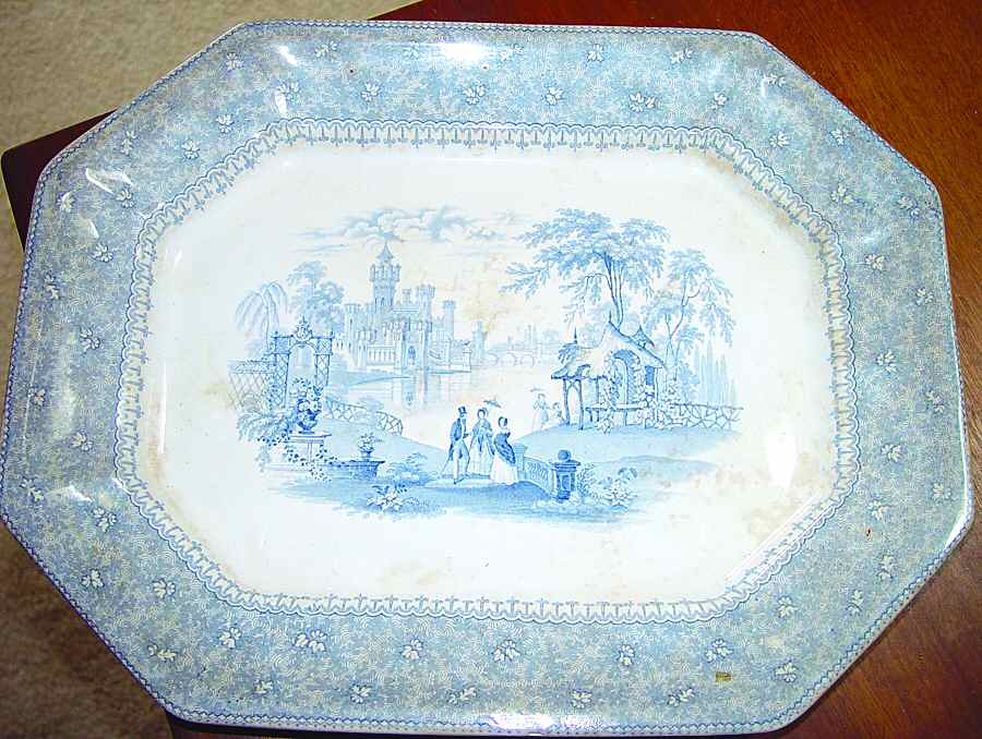 Garden Scenery 15" Oval Serving Platter by T J & J Mayer (England)-1