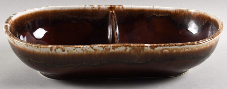 Brown Drip 11" Oval Divided Vegetable Bowl by Nelson McCoy-1