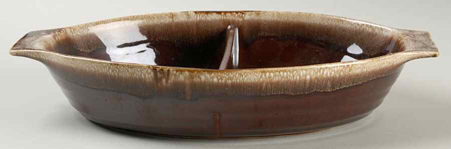 Brown Drip 12" Oval Divided Baker by Nelson McCoy-1