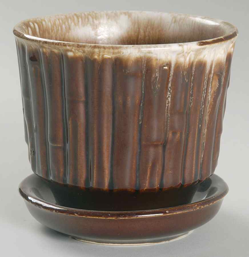 Brown Drip Medium Flower Pot & Underplate by Nelson McCoy-1