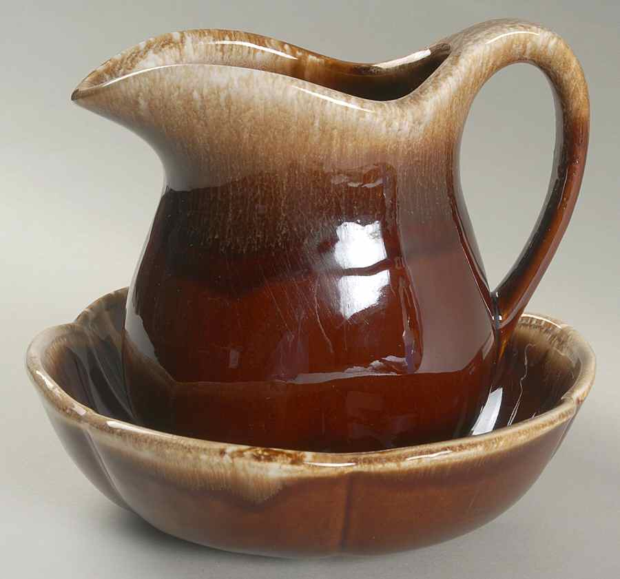 Brown Drip Small Pitcher & Bowl Set by Nelson McCoy-1