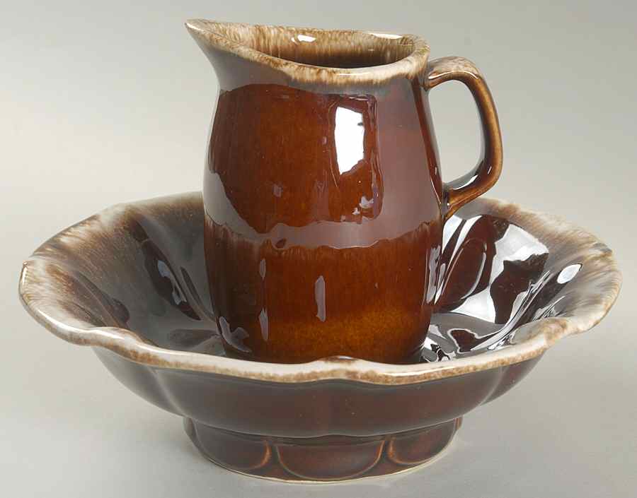 Brown Drip Small Pitcher & Bowl Set by Nelson McCoy-1