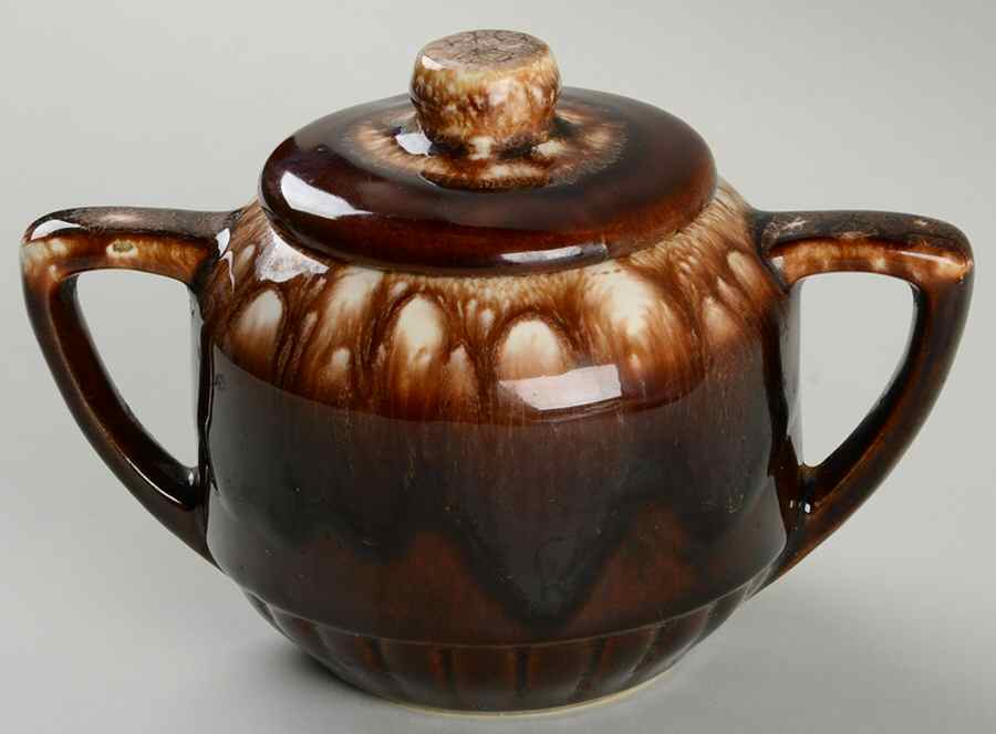 Brown Drip Sugar Bowl & Lid by Nelson McCoy-1