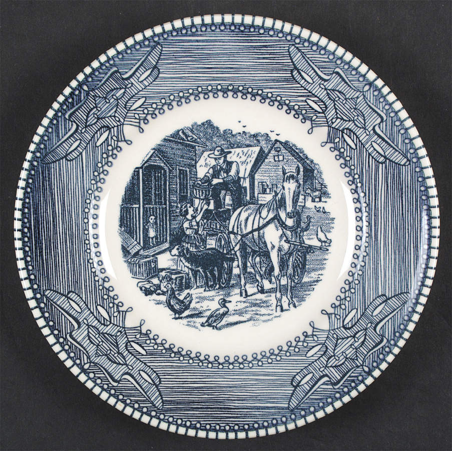 Currier and Ives Blue Salad Plate by Nelson McCoy-1