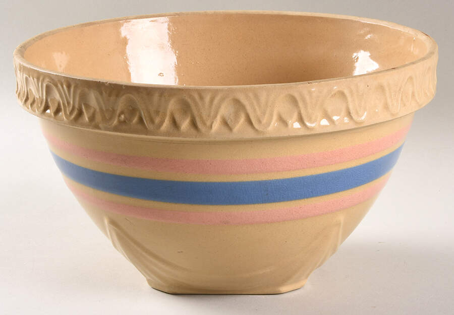 Pink & Blue Stripes 9" Mixing Bowl by Nelson McCoy-1