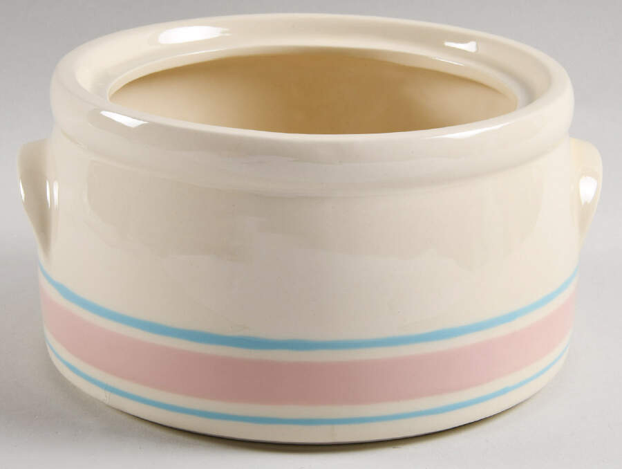 Pink & Blue Stripes 2 Qt Round Covered Casserole No Lid by Nelson McCoy-1