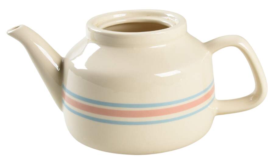 Pink & Blue Stripes Teapot No Lid by Nelson McCoy-1