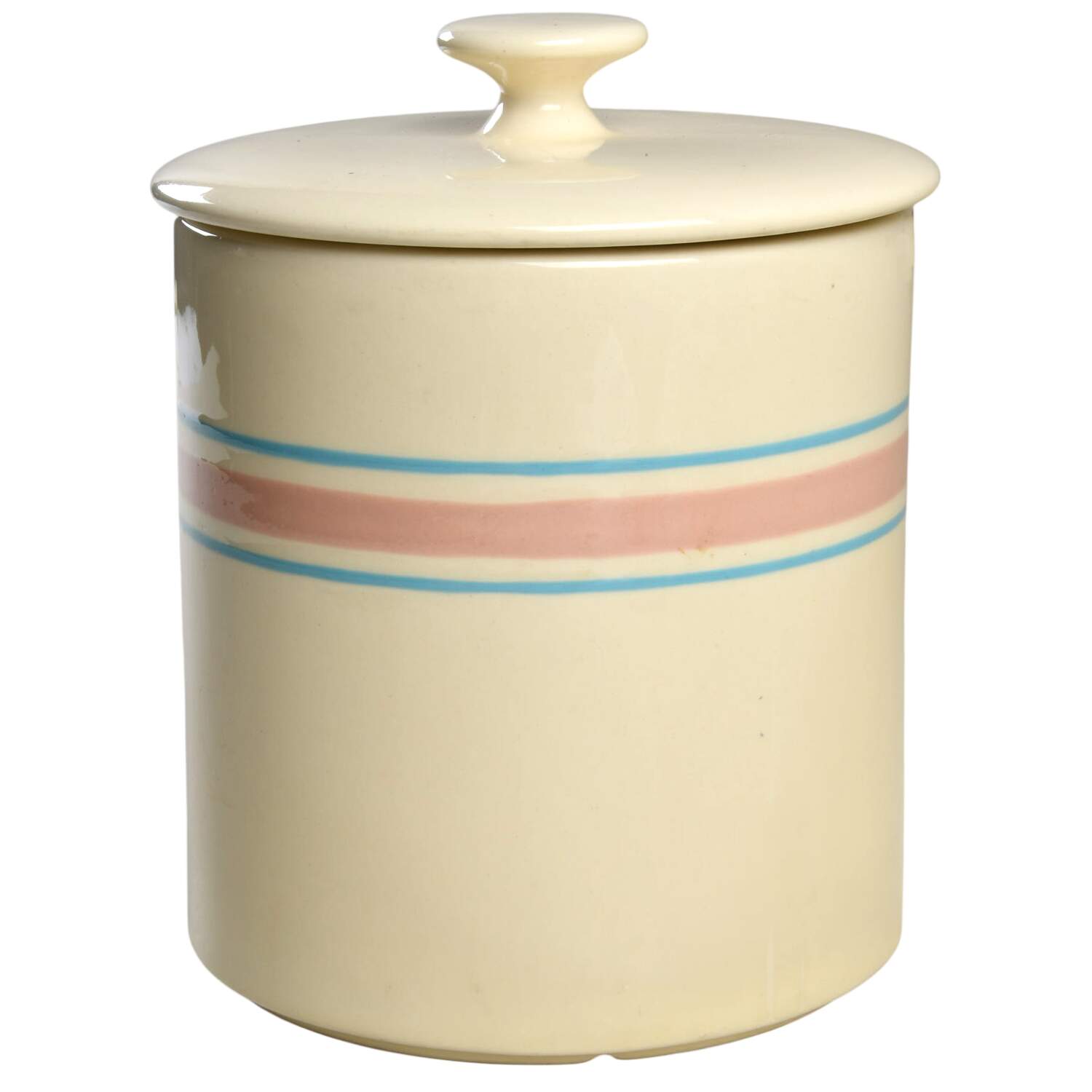 Pink & Blue Stripes Cookie Jar & Lid by Nelson McCoy-1