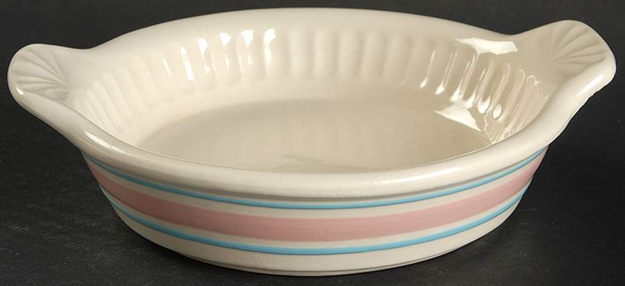 Pink & Blue Stripes 6" Shirred Egg Dish by Nelson McCoy-1