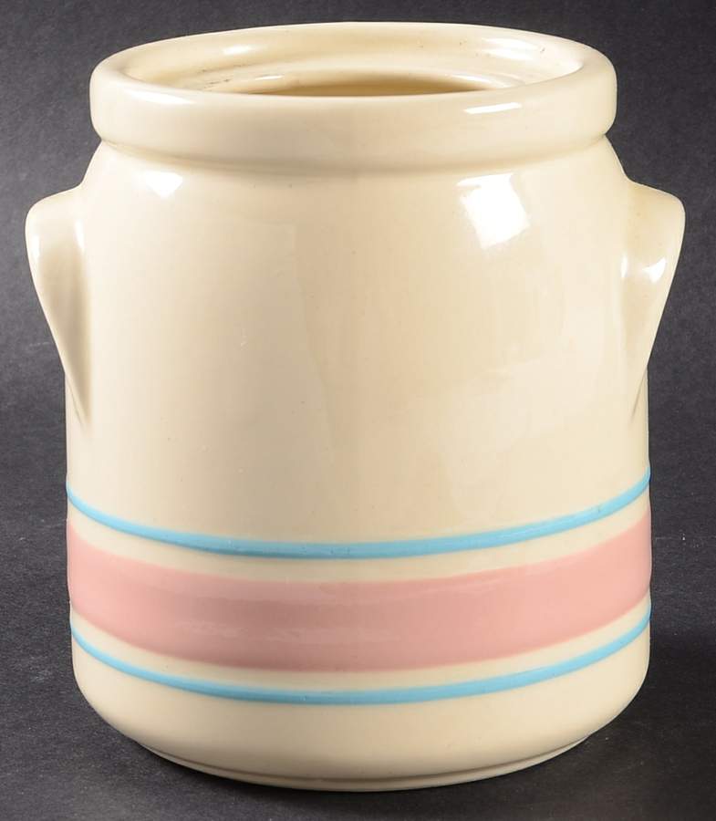 Pink & Blue Stripes Small Open Crock by Nelson McCoy-1
