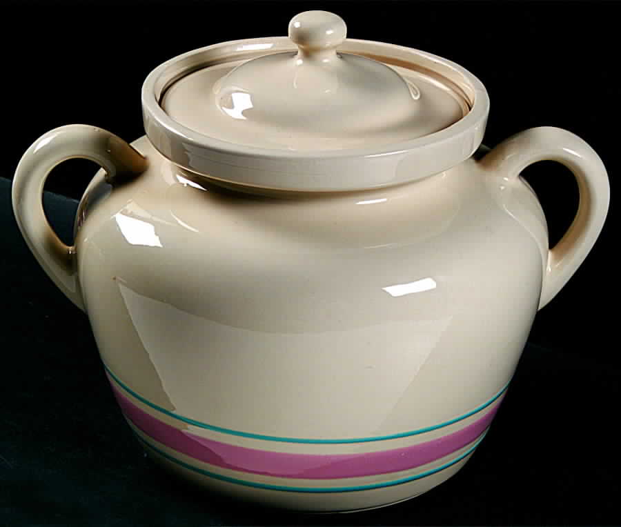 Pink & Blue Stripes Bean Pot & Lid by Nelson McCoy-1