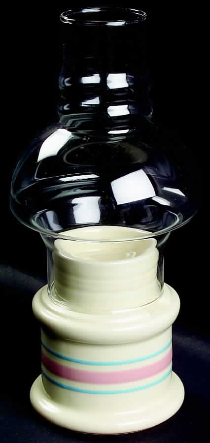 Pink & Blue Stripes Hurricane Lamp & Globe by Nelson McCoy-1