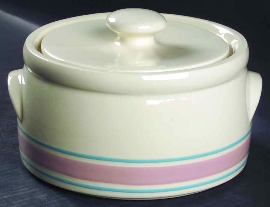 Pink & Blue Stripes 2 Qt Round Covered Casserole by Nelson McCoy-1