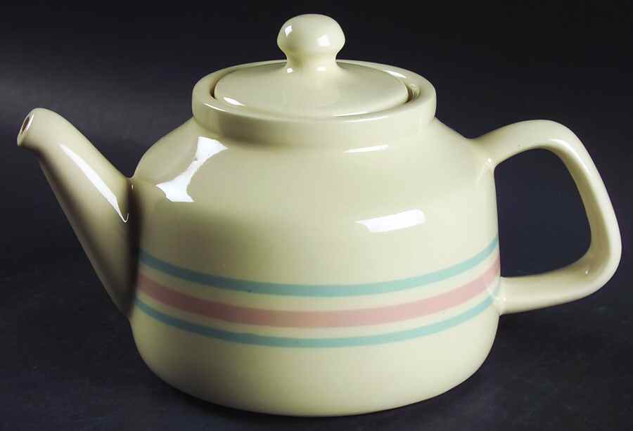 Pink & Blue Stripes Teapot & Lid by Nelson McCoy-1