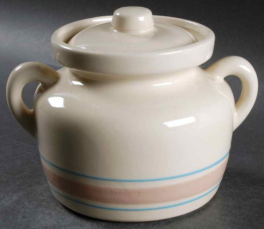 Pink & Blue Stripes Small Bean Pot & Lid by Nelson McCoy-1