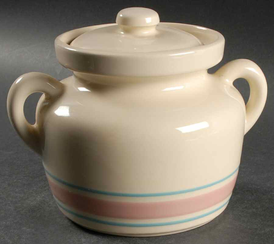 Pink & Blue Stripes Small Bean Pot & Lid by Nelson McCoy-1