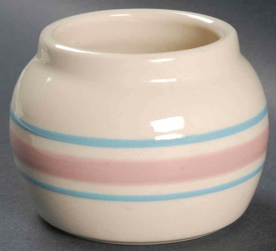 Pink & Blue Stripes Open Sugar Bowl by Nelson McCoy-1