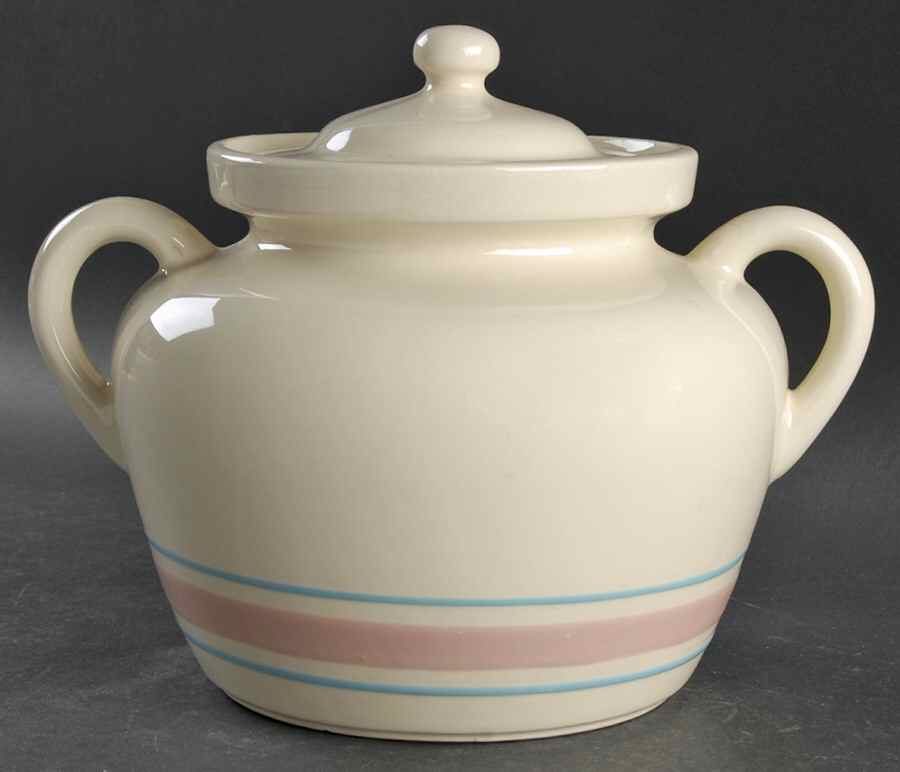 Pink & Blue Stripes Bean Pot & Lid by Nelson McCoy-1