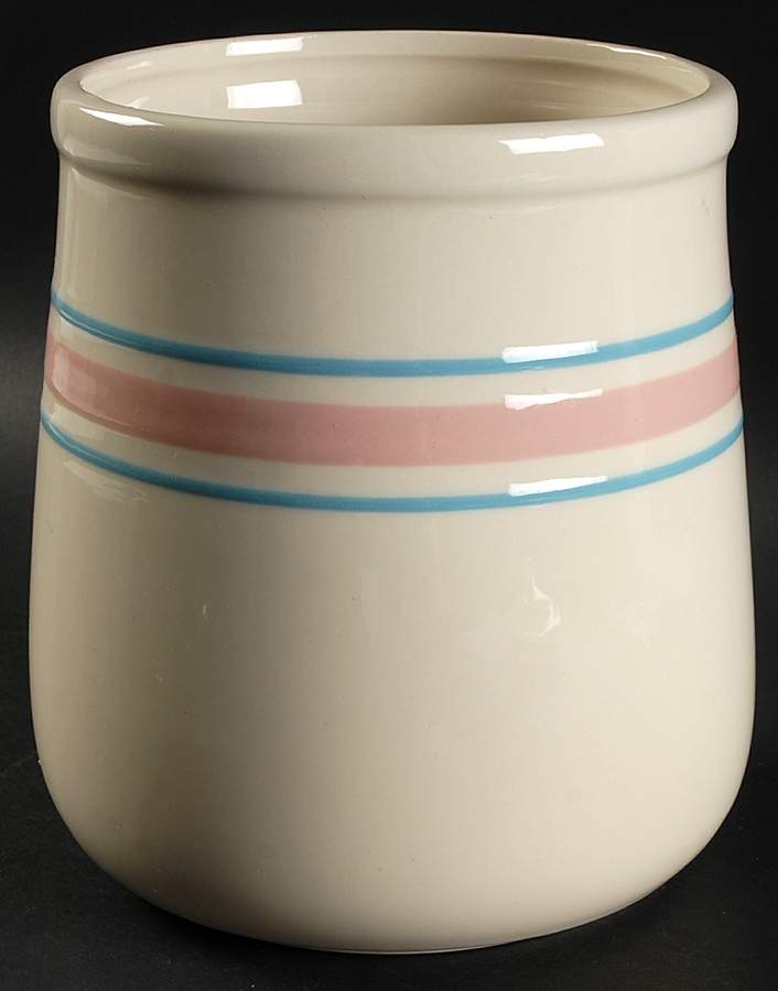 Pink & Blue Stripes Large Canister No Lid by Nelson McCoy-1