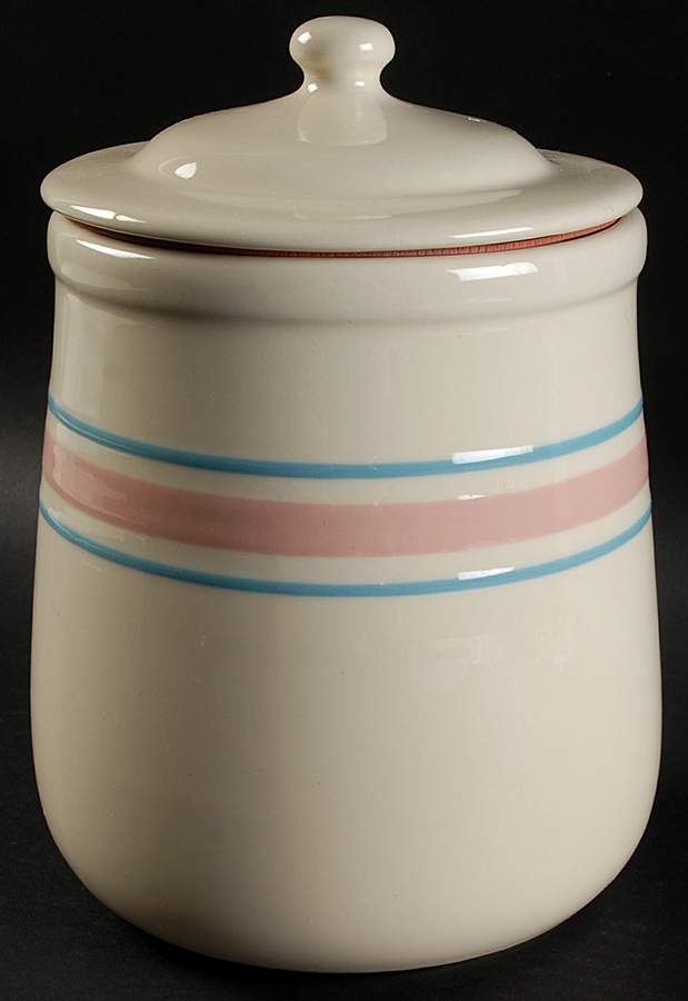 Pink & Blue Stripes Large Canister & Lid by Nelson McCoy-1