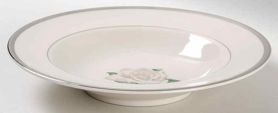 White Rose Rim Soup Bowl by Manchester-1