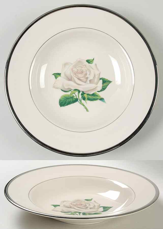 White Rose Rim Soup Bowl by Manchester-1
