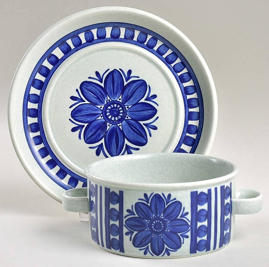 Blue Dahlia Flat Cream Soup Bowl & Saucer Set by W R Midwinter Ltd-1
