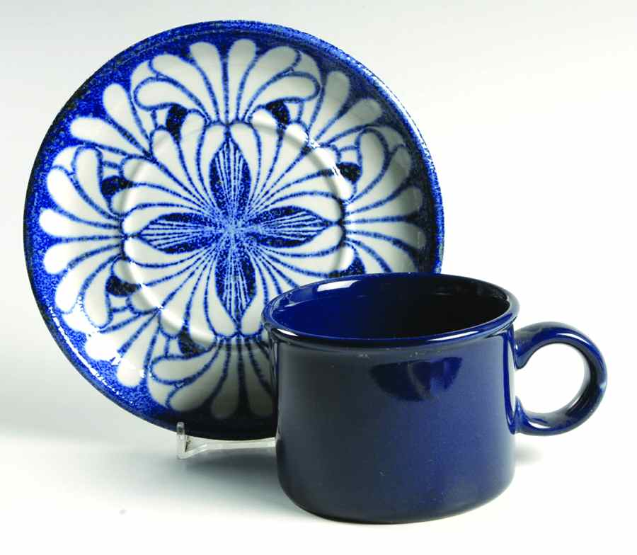 Blue Palm Flat Cup & Saucer Set by W R Midwinter Ltd-1