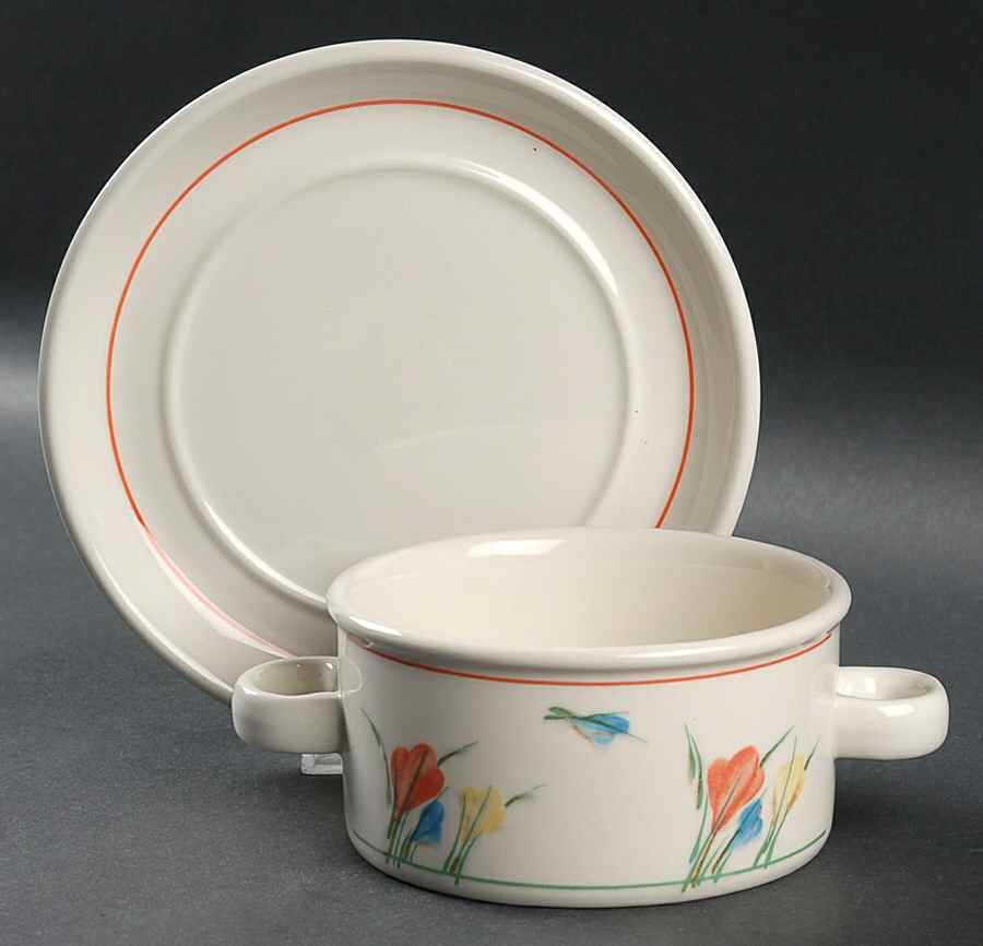 Crocus Flat Cream Soup Bowl & Saucer Set by W R Midwinter Ltd-1