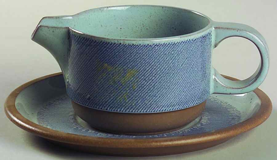 Denim Blue and Brown Gravy Boat & Underplate by W R Midwinter Ltd-1