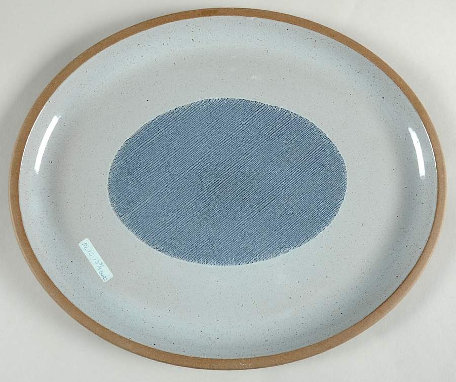 Denim Blue and Brown 13" Oval Serving Platter by W R Midwinter Ltd-1