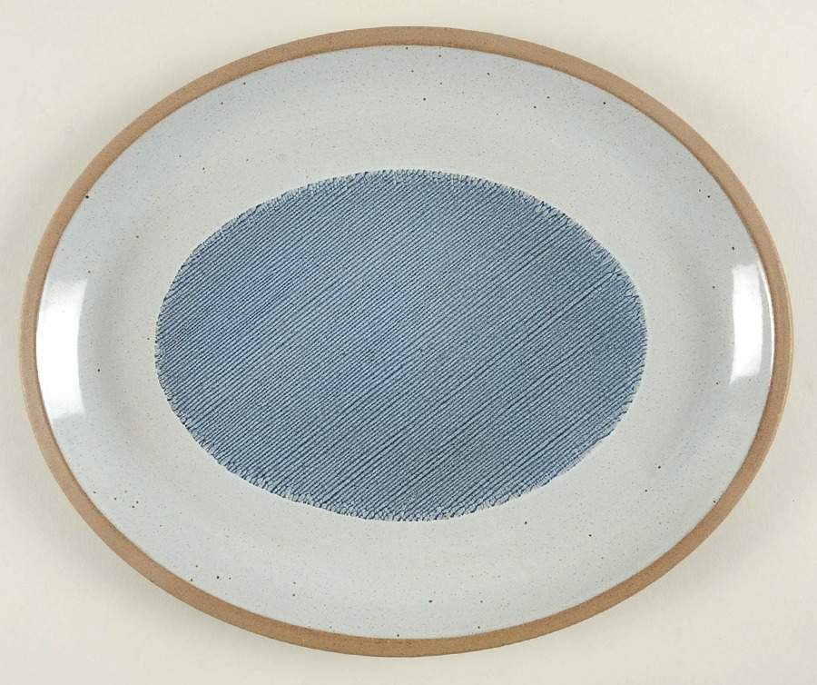 Denim Blue and Brown 12" Oval Serving Platter by W R Midwinter Ltd-1