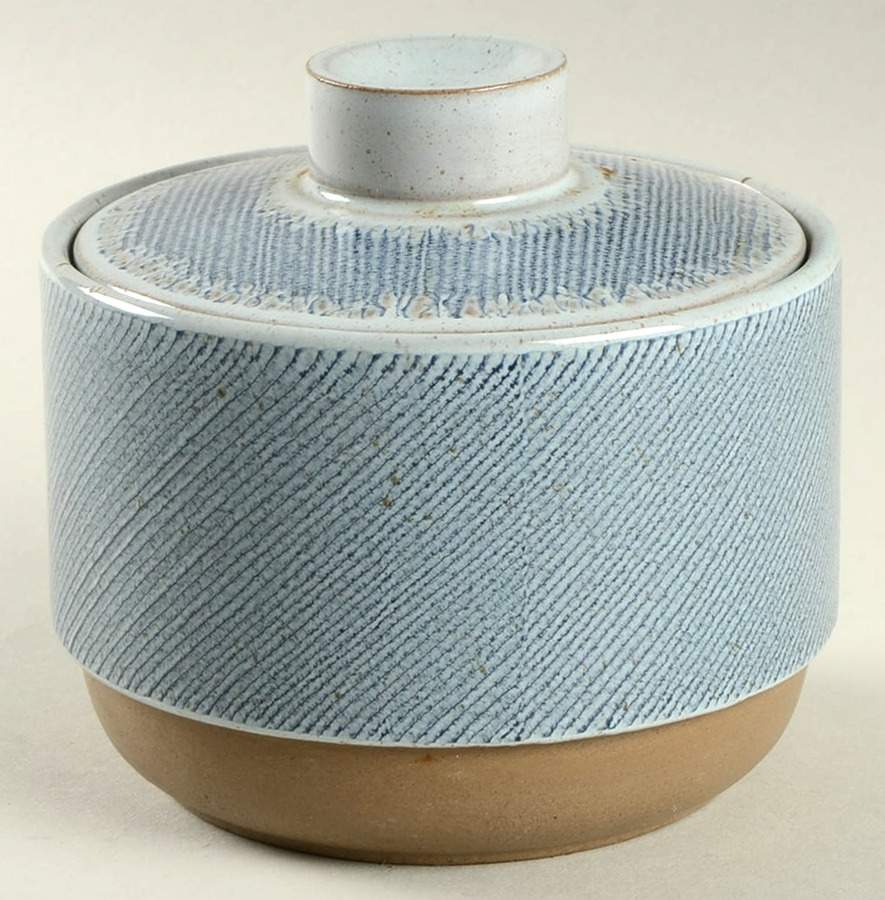 Denim Blue and Brown Sugar Bowl & Lid by W R Midwinter Ltd-1