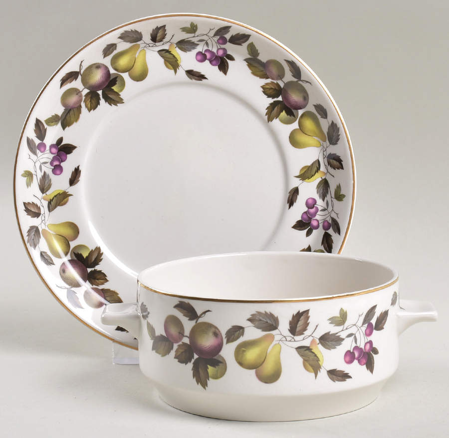 Evesham Flat Cream Soup Bowl & Saucer Set by W R Midwinter Ltd-1