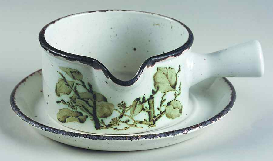 Green Leaves Gravy Boat & Underplate by W R Midwinter Ltd-1
