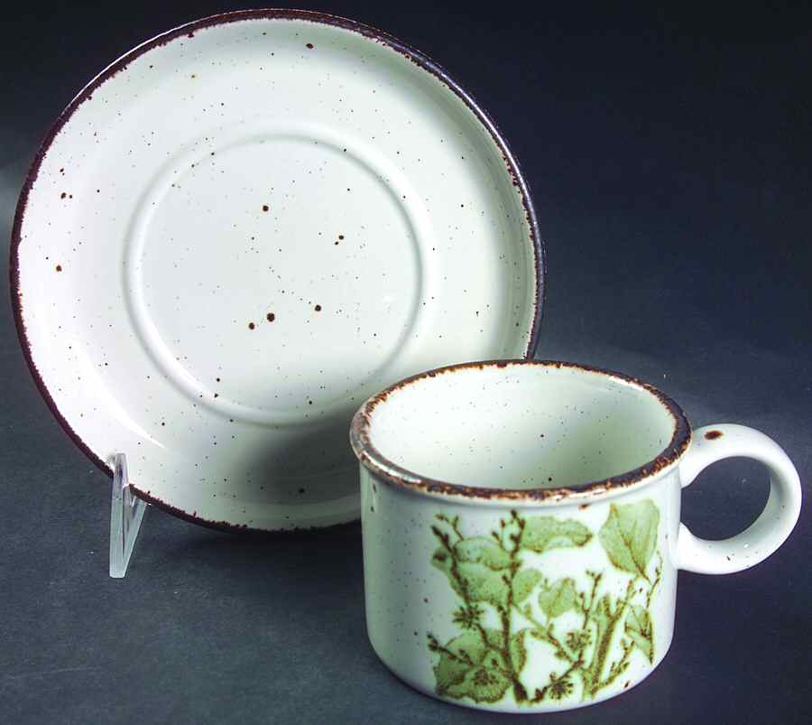 Green Leaves Flat Cup & Saucer Set by W R Midwinter Ltd-1
