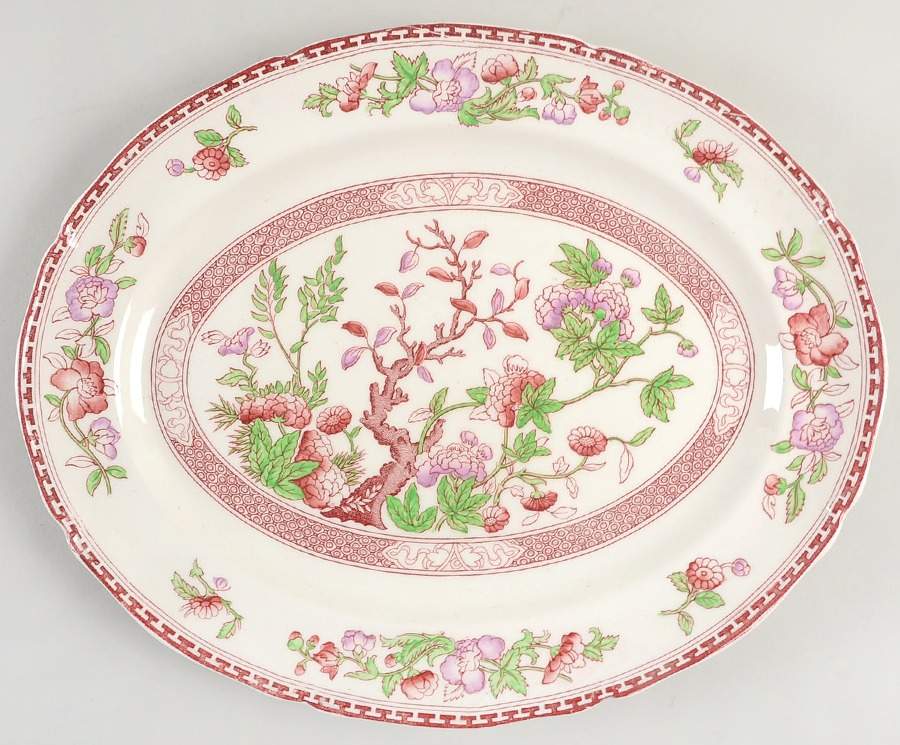 Indian Tree Red Lavender (Scalloped) 14" Oval Serving Platter by W R Midwinter Ltd-1