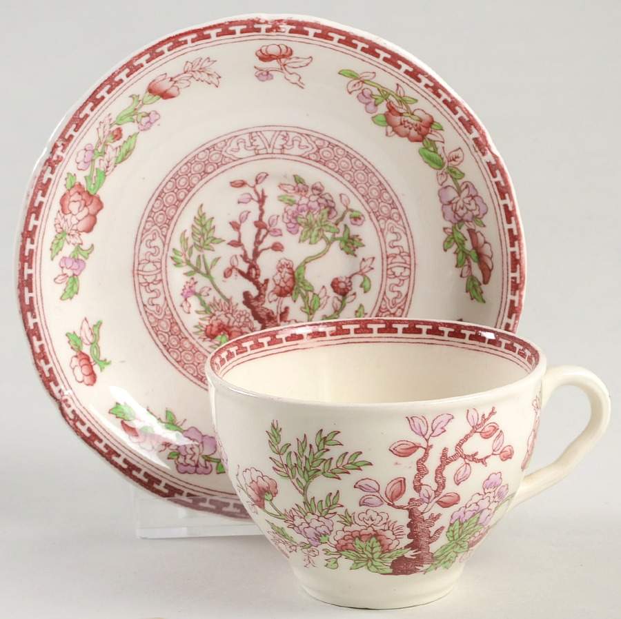 Indian Tree Red Lavender (Scalloped) Flat Cup & Saucer Set by W R Midwinter Ltd-1